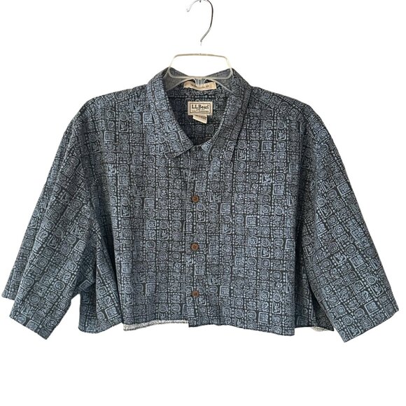 Sold 🎈 LL Bean Batik Button Up Shirt XL Blue Black Ethnic Print Summer Island - Picture 3 of 6